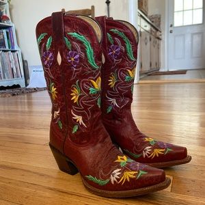 Tony Lama Leather Vintage Woman Floral Western Boots 6.5